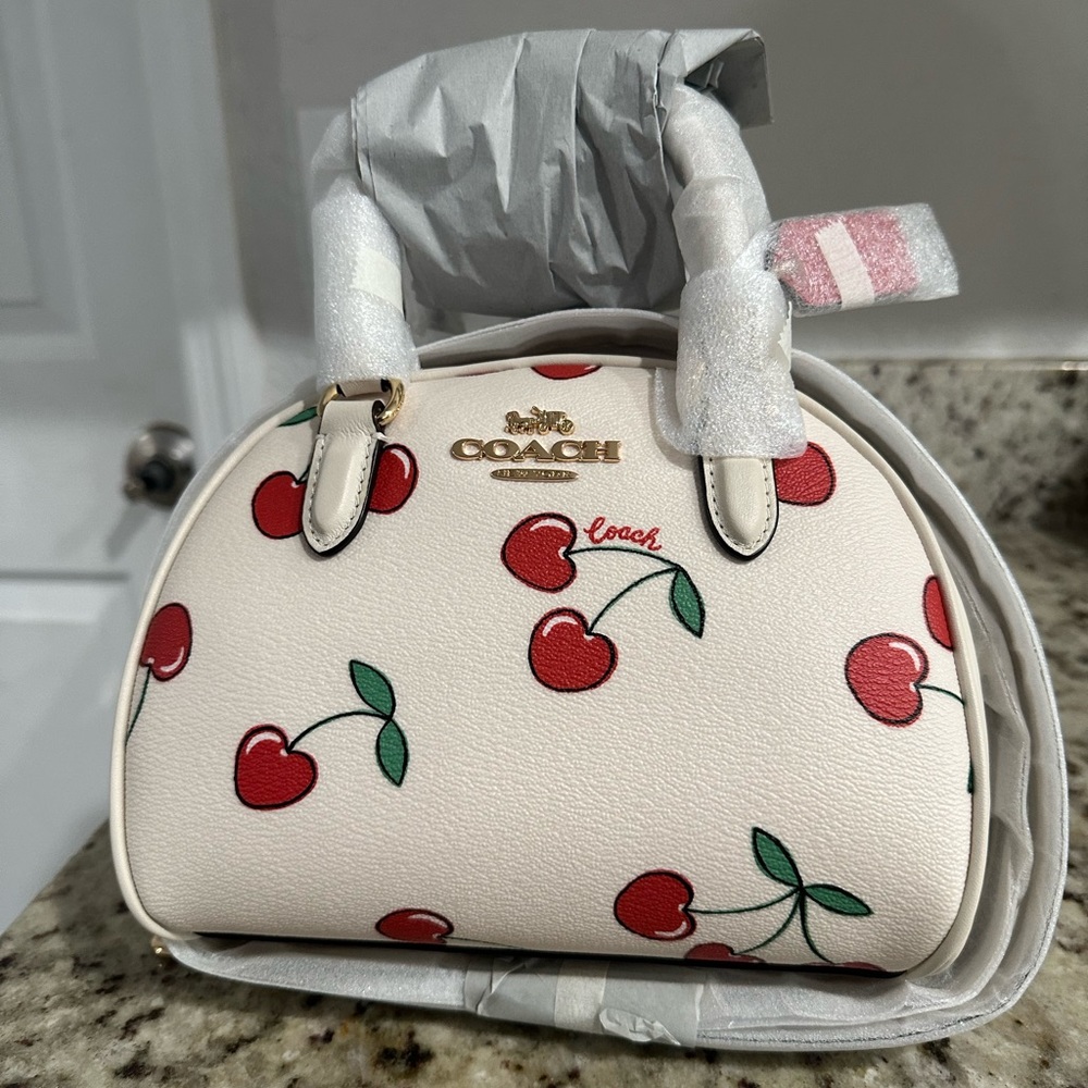 Coach Sydney Satchel with Heart Cherry Print